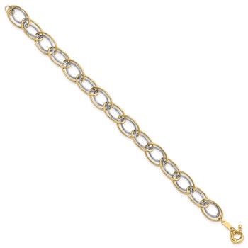 14k Two-tone 11mm Fancy Oval Link 7.5 inch Bracelet — alternate view
