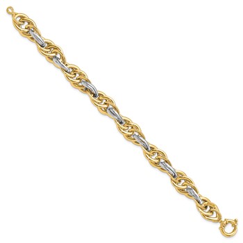 14k Two-Tone Polished 11.5mm Fancy Rope Link 8.25 inch Bracelet — alternate view