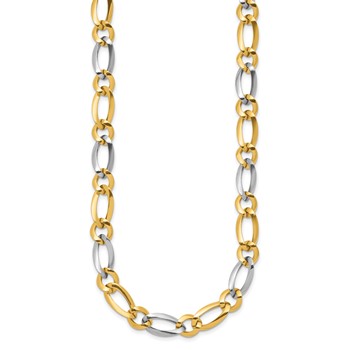 14k Two-Tone Polished 7.3mm Fancy Oval and Round Link 17.5 inch Necklace — alternate view
