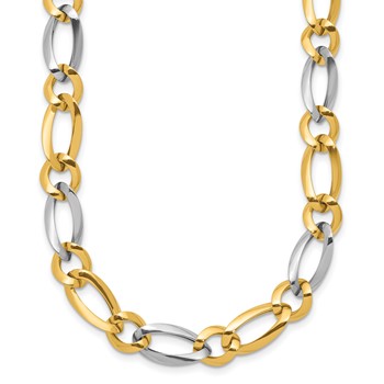 14k Two-Tone Polished 7.3mm Fancy Oval and Round Link 17.5 inch Necklace
