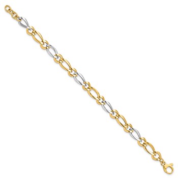14k Two-Tone Polished 7.3mm Fancy Oval and Round Link 7.25 inch Bracelet — alternate view