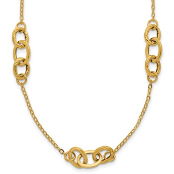14k Polished Fancy Linked Ovals 5-Station 18 inch Necklace