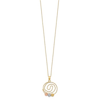 14k Tri-color Diamond-cut Beads on Spiral Pendant 18 inch Necklace — alternate view
