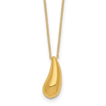 14k Polished Puffed Teardrop Pendant 18 inch Necklace