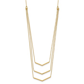 14k Polished Chevron Bar 3-Strand Bib 16 inch Necklace Plus 2 inch Extender — alternate view