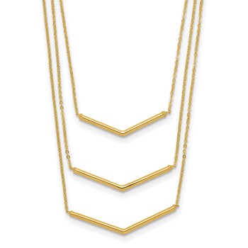 14k Polished Chevron Bar 3-Strand Bib 16 inch Necklace Plus 2 inch Extender