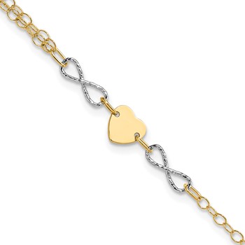 14k Two-tone Polished Infinity and Heart 7 inch Bracelet