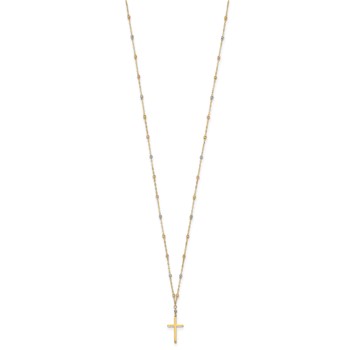 14k Tri-color Diamond-cut Beaded Chain with Polished Cross Pendant 17 inch Necklace — alternate view