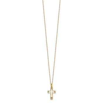 14k Polished Diamond-cut CZ Cross Pendant 16 inch Necklace — alternate view