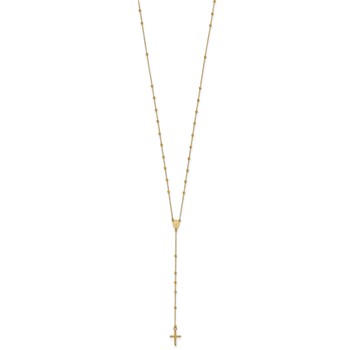 14k Polished Cross and Miraculous Medal Beaded 24 inch Rosary Necklace — alternate view