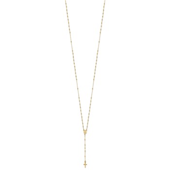 14k Polished Cross and Miraculous Medal with Diamond-cut Beads 17 inch Rosary Necklace Plus 3 inch Extender — alternate view