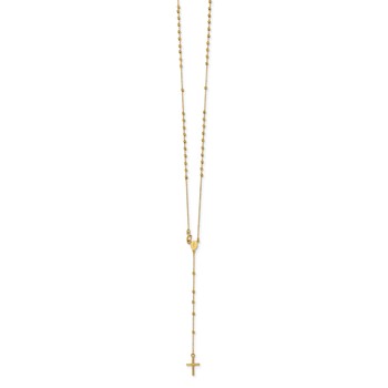 14k Polished Cross and Miraculous Medal Beaded 16.5 inch Rosary Necklace — alternate view