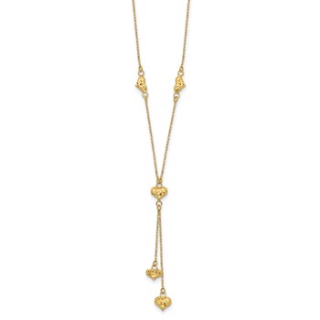 14k Polished Diamond-cut Puffed Hearts 16 inch Lariat Necklace Plus 2 inch Extender — alternate view