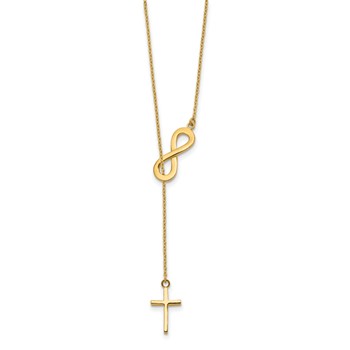 14k Polished Infinity and Cross 18 inch Lariat Necklace — alternate view
