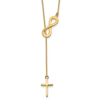 14k Polished Infinity and Cross 18 inch Lariat Necklace