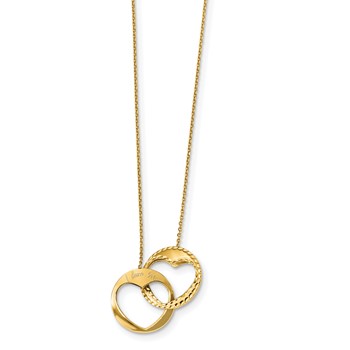14k Polished Double Interlocking Hearts with Script I LOVE YOU 16 inch Necklace Plus 1 inch Extender — alternate view