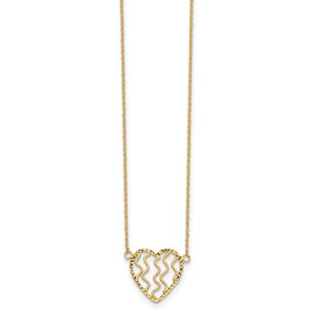 14k Polished Satin and Diamond-cut Heart 18 inch Necklace — alternate view