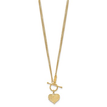 14k Polished Diamond-cut Heart with 3-Strand Chain 18 inch Toggle Necklace — alternate view