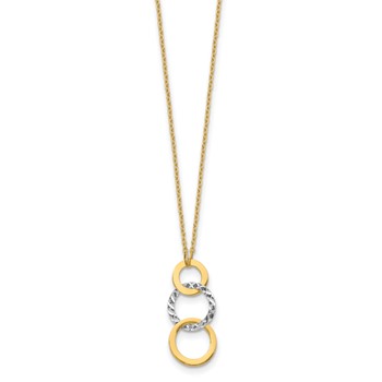 14k Two-tone Polished and Textured 3-Circle Dangle 17 inch Necklace — alternate view
