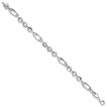 14k White Gold Polished and Textured 8mm Oval Fancy Link 7.75 inch Bracelet — alternate view