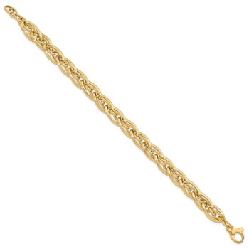 14K Polished and Grooved 8mm Fancy Link 8 inch Bracelet Plus 0.5 inch Extender — alternate view