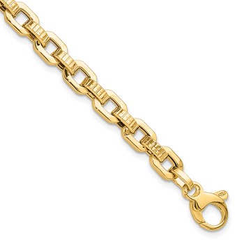 14K Polished and Textured Fancy Link 7.5 inch Bracelet