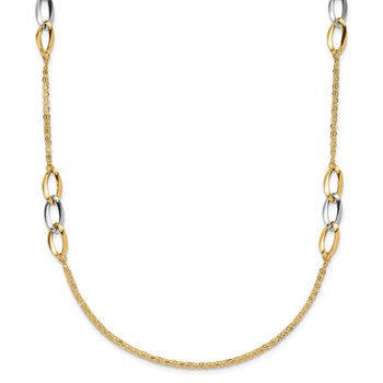 14K Two-tone Polished w/ .25 in ext. Fancy Link Necklace