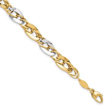 14K Two-tone Polished Fancy Double Curb Link Bracelet