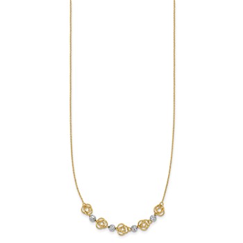 14k Two-tone Diamond-cut Beads and Love Knots 18 inch Necklace — alternate view