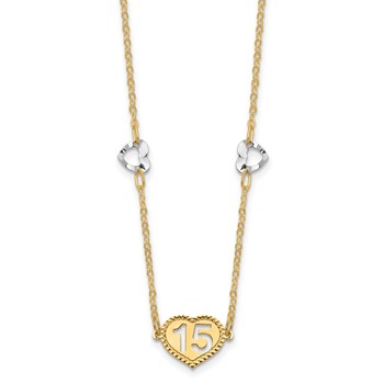 14K Two-tone Polished 15 Heart w/2 in ext Necklace — alternate view