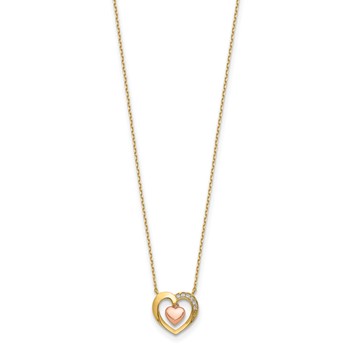 14K Two-Tone CZ Heart-in-Heart 18 inch Necklace Plus 2 inch Extender — alternate view