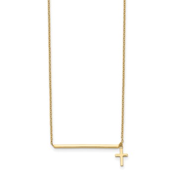 14k Polished Bar with Dangle Cross 13 inch Choker Necklace Plus 2 inch Extender — alternate view