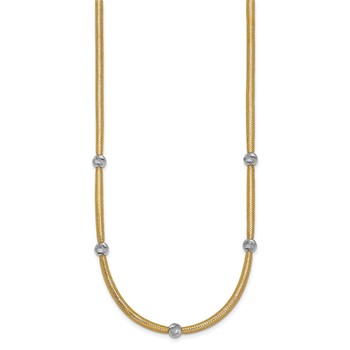14k Polished with Rhodium 5-Station Diamond-cut Beads 4mm Flexible Mesh 18 inch Necklace — alternate view