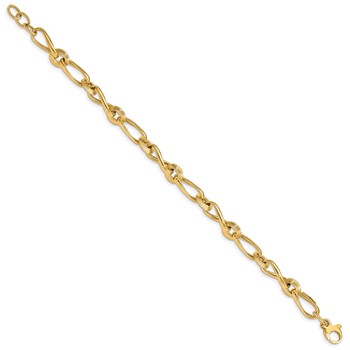 14K Polished and Grooved Fancy Twisted Link 8 inch Bracelet Plus 0.5 inch Extender — alternate view