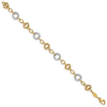 14K Two-tone Fancy Circles Cable Link 7.5 inch Bracelet — alternate view