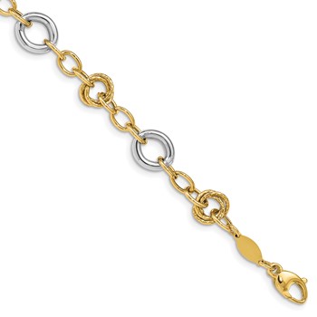 14K Two-tone Fancy Circles Cable Link 7.5 inch Bracelet