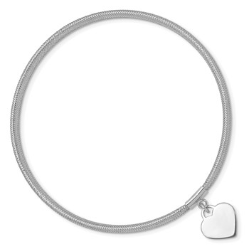 14K with White Rhodium 4mm Heart Dangle Woven Mesh Slip-on Stretch Bracelet — alternate view