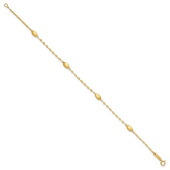 14k Diamond-cut Chain with Satin Oval Beads 7.5 inch Bracelet — alternate view