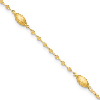 14k Diamond-cut Chain with Satin Oval Beads 7.5 inch Bracelet