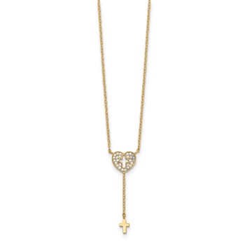 14K Heart with Cross CZ Necklace — alternate view