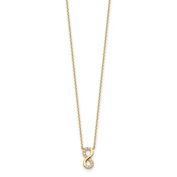 14K Polished Infinity Symbol with CZ 18 inch Necklace Plus 2 inch Extender — alternate view