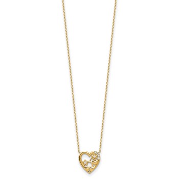 14K Heart with Flowers & CZ with 2IN EXT Necklace — alternate view