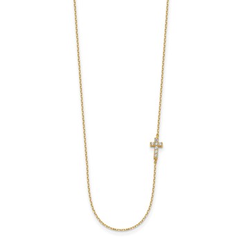 14K Small CZ Cross 18 inch Necklace Plus 2 inch Extender — alternate view