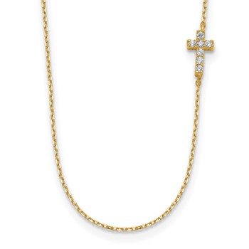 14K Small CZ Cross 18 inch Necklace Plus 2 inch Extender