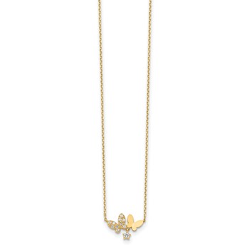 14K Polished CZ Butterflies and Star 18 inch Necklace Plus 2 inch Extender — alternate view