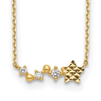 14K Diamond-Cut Star CZ with 2IN EXT Necklace