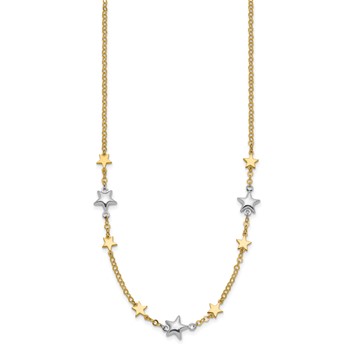14K Two-Tone Polished Puffed and Flat Stars 17 inch Necklace Plus 1 inch Extender — alternate view