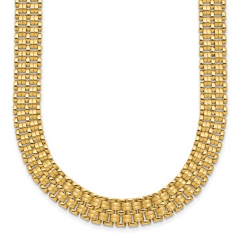 14K Brushed and Polished Basket Weave Pattern 17 inch Necklace