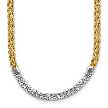 14K and White Rhodium Diamond-cut Twisted Fancy Rope 18 inch Necklace