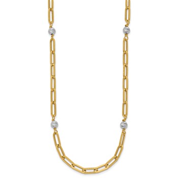 14K Two-tone Polished D/C Beads & Fancy Link Necklace — alternate view